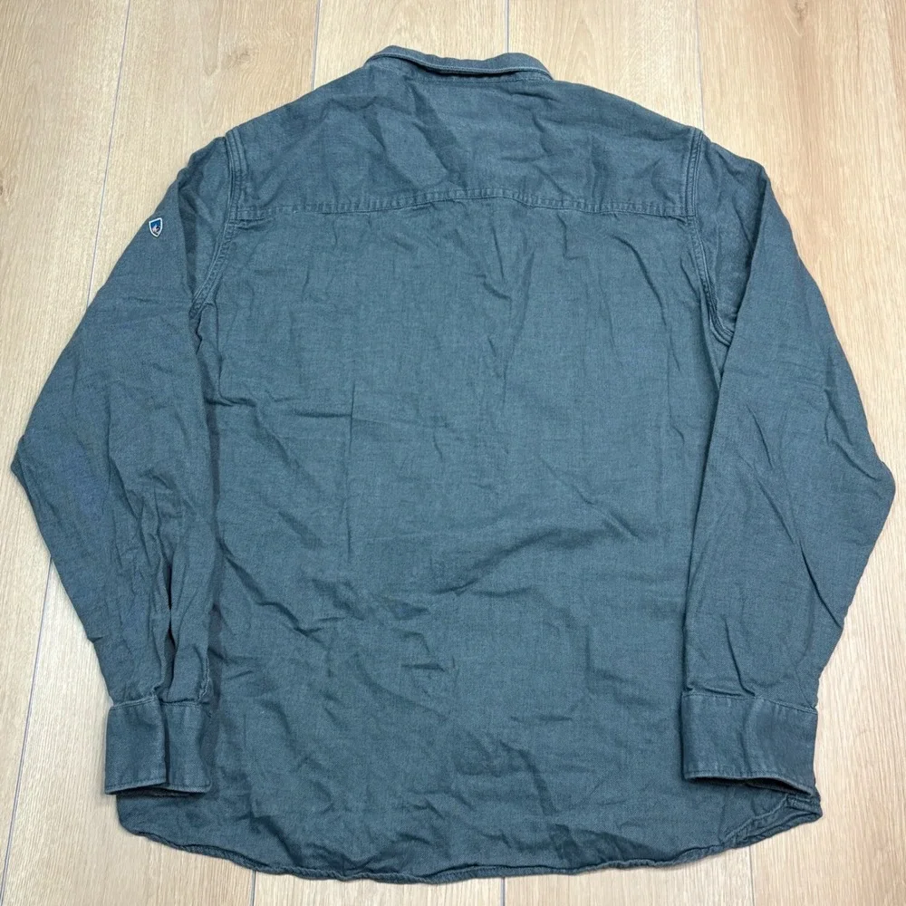 KUHL Mens Large Teal Blue Cotton Flannel Long Sleeve Button Up Shirt RN 108846
